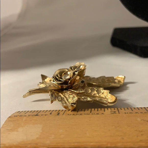 Vintage 1950’s Pin Brooch Leaf Floral Rhinestone - Picture 7 of 7